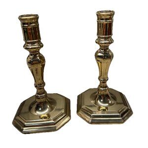 Vtg Baldwin Solid Brass Candlestick Holder Octagon Base 6” Candle Made In U.S.A